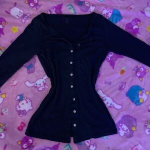 Brandy Melville Dark Bkue Button-Up Top